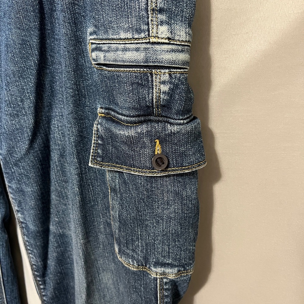 Vintage 90's Lands' End Lined Denim Cargo Pants 8 Pockets Blue Jeans Size 16 - Picture 7 of 11